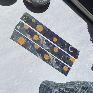 Sun and Moon Gold Foil Washi Tape, Antique Astronomy Washi Tape, Antique Moon Illustrations, Vintage Style Bujo, Zodiac Washi Tape image 4