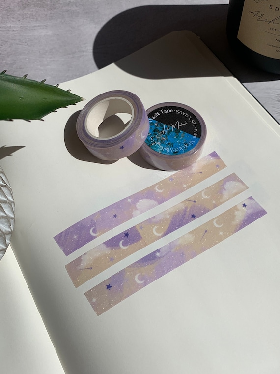 Glitter Moon Washi Tape, Glitter Washi Tape, Star And Moon  Bujo Tape, Space Washi Tape, Pastel Washi, Bullet Journal Tape, Glitter Planner