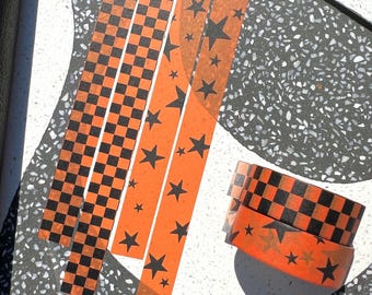 Black and Orange Star & Checker Washi Tape Duo, Halloween Washi Tape