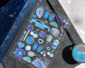 Blue Aesthetic Sticker Sheet, Junk Journal Stickers, Y2k Stickers, Tennis Stickers, Wax Seal Stamp, Cute Journal Stickers, Butterfly Sticker