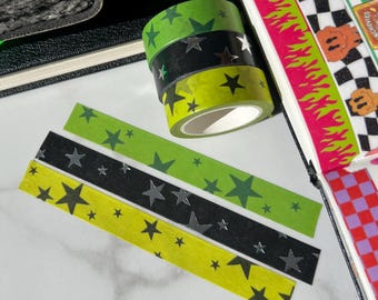 Star Washi Tape Trio, Y2k Washi Tape, Neon Washi Tape, Junk Journal Tape, Junk Journal Set, Star Stickers