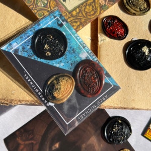 Gothic Wax Seal Trio, Wax Seal Stickers, Skull Wax Seal Sticker, Black Wax Seals, Gothic Stationery, Wax Seal Stamps, Scrapbook Wax Seals