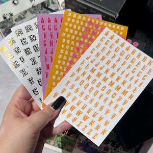 Pacote de adesivos de letras Art Déco, adesivos de alfabeto, adesivos de letras brilhantes, adesivos de letras de diário de lixo, adesivos de letras douradas