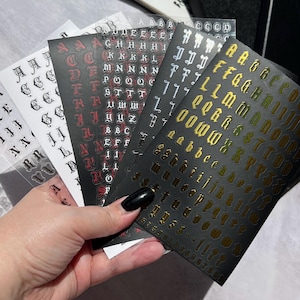 Pacote de adesivos de letras góticas de luxo, adesivos de alfabeto, adesivos de letras góticas, adesivos de letras de diário, adesivos de letras inglesas antigas,