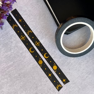 Mini Space Gold Foil Washi Tape, Celestial Washi Tape, 7mm Washi, Planet Washi Tape, Stars and Planets Washi Tape, Journal Tape,