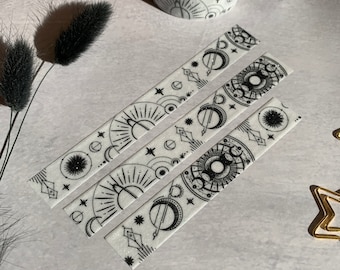 Celestial Glitter Washi Tape, White and Black Space Washi Tape, Moon Phase Washi Tape, Witchy Washi Tape, Goth Stationery, Bujo Planner Tape