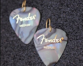 Abalone Guitar Pick Earrings // Gold Plated