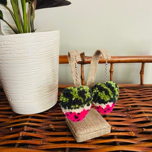 Watermelon Heart Pom Pom Earrings