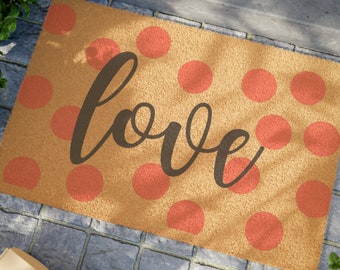 Valentine's Day Doormat, Love, polkadot, red dots, Valentine, mat, outdoor