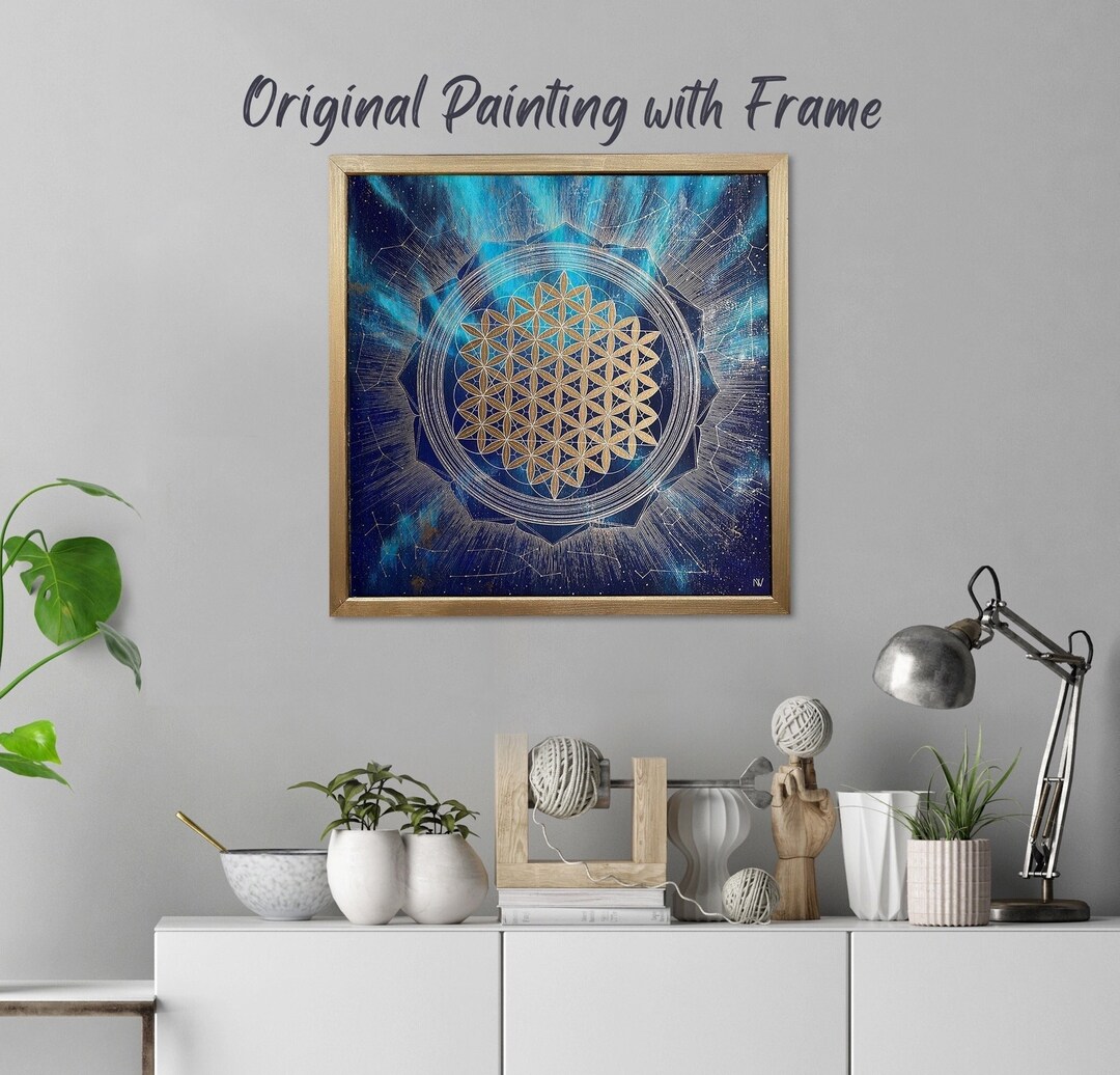 Sacred Geometry Wall Art Original Framed Painting Flower of - Etsy
