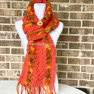 Harvest Time Crochet Scarf Pattern-Crochet Scarf Pattern-Crochet Scarf for Women-Crochet Buttoned Scarf Pattern-Cozy Crochet Scarf Pattern
