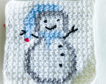 Crochet Pattern-Crochet Snowman Pattern-Christmas Decoration-Christmas Crochet-Snowman Blanket Square