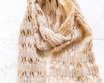 Häkelanleitung-Häkelschal Muster-häkeln Spitzenschal-Gold Spitzenschal-Häkelschal beige-neutraler Schal-leichter Schal-Handgefertigter Schal,