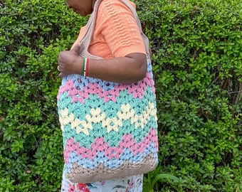 Crochet Granny Stitch Tote Bag Pattern, Colorful Shoulder Bag (Digital Pattern)