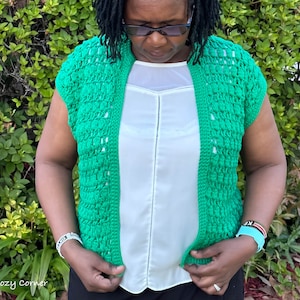 Crochet Sleeveless Cardigan Pattern, Easy Crochet Sleeveless Cardigan, Crochet Green Cardigan, Sleeveless Crochet Cardigan Pattern