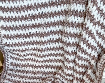 Easy Crochet Striped Baby Blanket Pattern: Velvet Yarn (PDF Pattern)