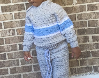 Crochet Unisex Sweater & Pants Set, Toddler Sweater Pants Set, Crochet Sweater and Leggings Set, Crochet Children Pant Sweater Set