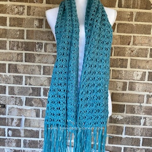 Crochet Aquamarine Scarf Pattern, Crochet Lace Scarf, Crochet Scarf with Shells Pattern
