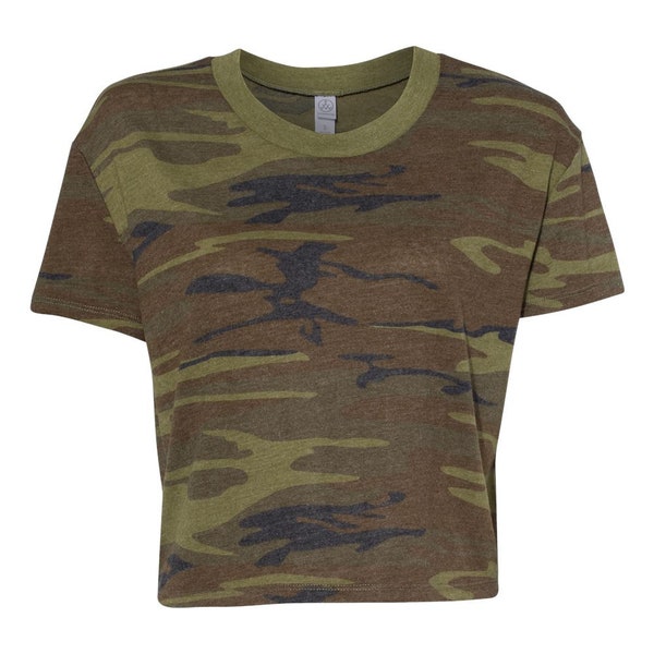 ladies Crop Top Camo T-shirt, girls tees, camo tees, soft trendy crop top t shirts.