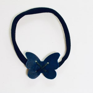 Leather Butterfly Headband, Blue with Black Thread and headband