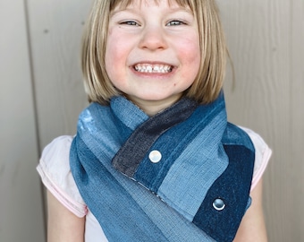 Denim and minky little buddy cowl wrap.  Winter Wrap, Winter Scarf, Accessory