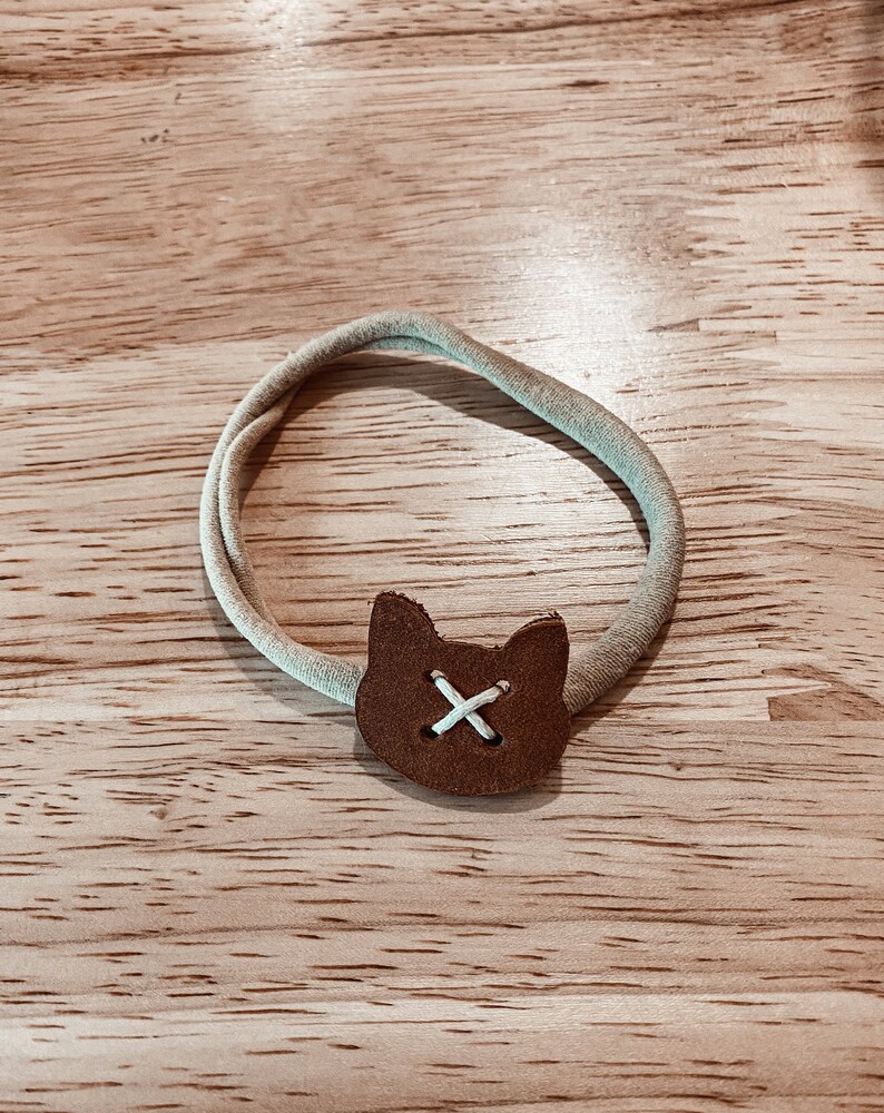 Leather Cat Headband Chestnut with tan headband and tan thread