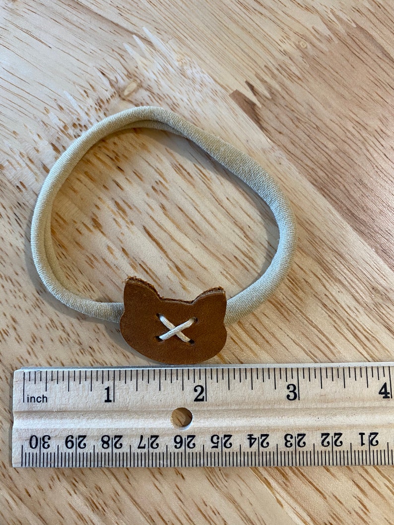 Leather Cat Headband Chestnut with tan headband and tan thread