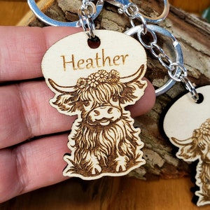 Custom Highland Cow Wooden Keychain Cute Scottish Cow Keyring Can Be Personalized Fun Custom Gift To A Friend Or Yourself