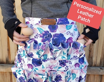 Personalized Egg Gathering Apron Adult 12 Pocket Egg Apron, Custom Leather Patch Option, Farm Gift, Hen Egg Collector, Mother's Day Gift
