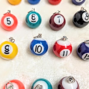Mini Pool Ball Charms Made Of Resin 25 mm Feels Like Real Pool Balls, Metal Loop For Jewelry Making, Necklaces, Crafts, Zipper Pulls DIY Fun