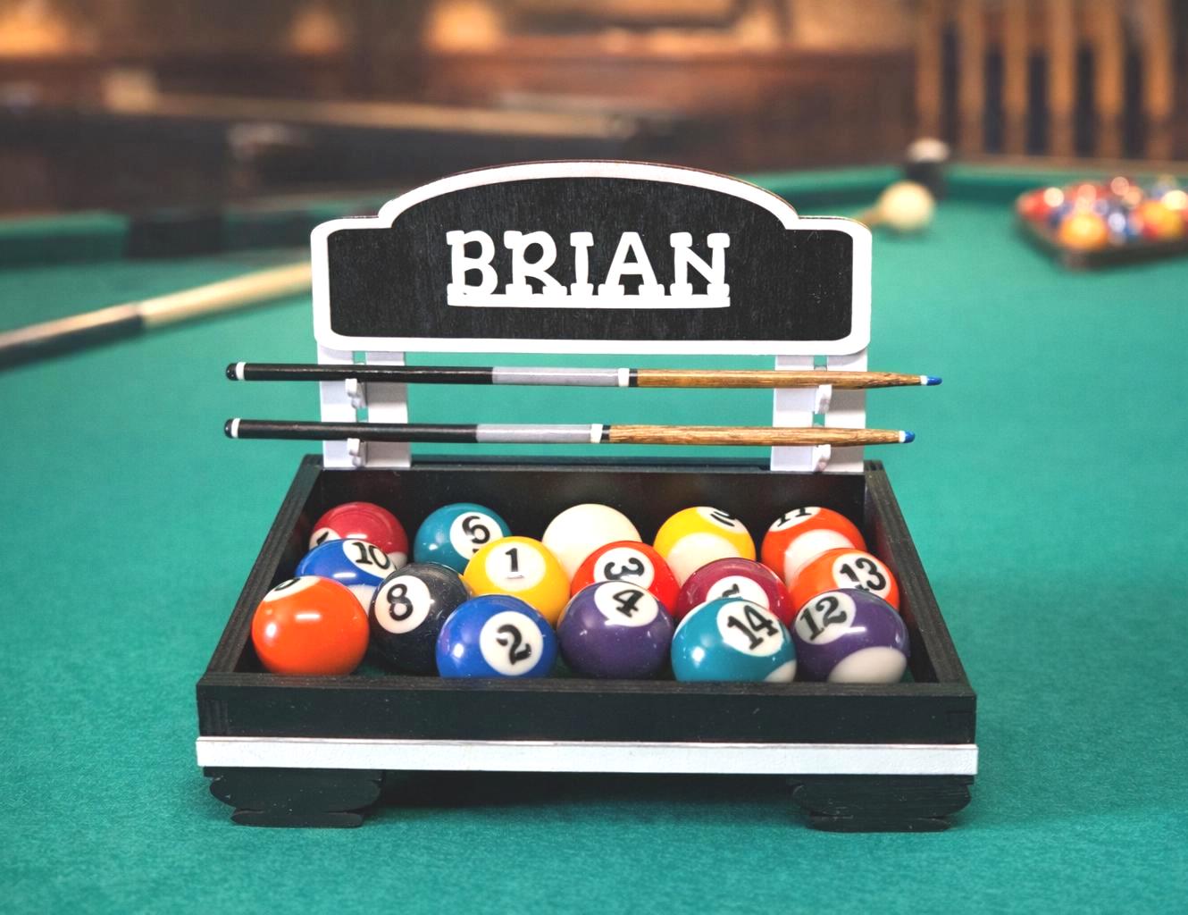 Pool Ball Display Set Mini Pool Display Box Set Personalized Gift Pool Balls Sticks Game Room ...
