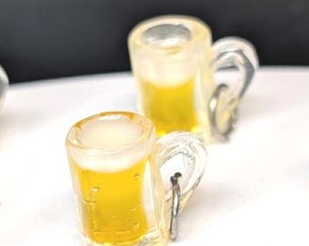 Beer Mug Miniature Fun Charm Set Of 2-14mm for Jewelry, 1:12 Scale, St. Patrick’s Day Gift, Pub Beer Charm, Diorama, Craft Supplies