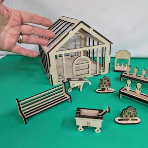 Miniature Greenhouse DIY Kit, 3&quot; Tall Or 5.25&quot; Tall Greenhouse Kit Custom Sign Unpainted Greenhouse Diorama Would Be Cute Next To Dollhouse!