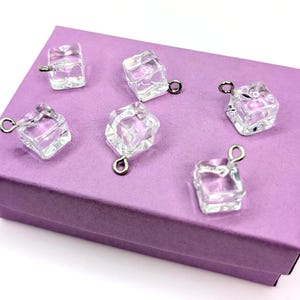Ice Cube Charms Clear 9.5mm3D Resin Set of 6 Jewelry, Craft Supplies Pendants for Earrings, Necklaces, Drink Themed Jewelry, Craft Supplies