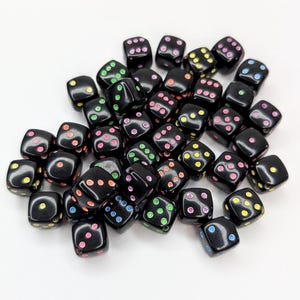 Tiny Dice Beads – Set of 40 | 6mm Polymer Beads with Silver or Colorful Dots for Jewelry, Necklaces, Bracelets, Earrings, Keychains Crafts