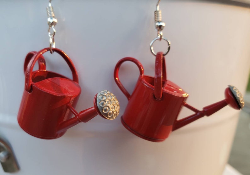 Watering Can Earrings Red Cute 3D Realistic Looking Earrings Etsy