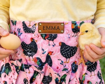 Personalized Egg Gathering Apron Youth 8 Pocket Chicken Apron, Custom Leather Patch Option, Kids Farm Gift, Backyard Chicken Helper