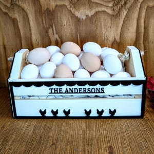 Egg Collecting & Rustic Display Box Hen House Ends Custom Name, Fun Gift Box Idea for Chicken Lovers, Kitchen Decor 12" long 6.5"wide 6"tall