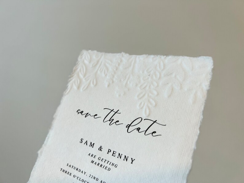 Embossed Floral Save the Date, Personalised Modern Elegant Wedding