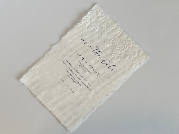 Embossed Floral Save The Date, Personalised Modern Elegant Wedding Invitation