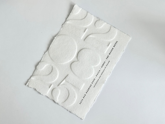 Embossed Save The Date, Personalised Modern Elegant Wedding Invitation