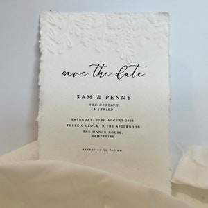 Embossed Floral Save The Date, Personalised Modern Elegant Wedding Invitation image 3