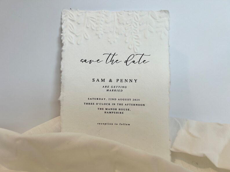 Embossed Floral Save the Date, Personalised Modern Elegant Wedding
