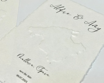 Mallorca Destination Wedding Embossed Save The Date, Personalised Modern Elegant Wedding Invitation