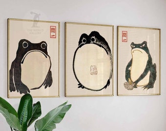 Japanese Set of 3 Frog Posters, Japanese Frog Prints, Matsumoto Hoji Wall Art Decor, Animal Art, Animal Poster, Gift, A1/A2/A3/A4