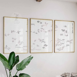 Juego de 3 carteles japoneses de aves, impresiones artísticas japonesas asiáticas, juego de carteles de animales y naturaleza, decoración japonesa oriental, regalo, tamaño A1/A2/A3/A4