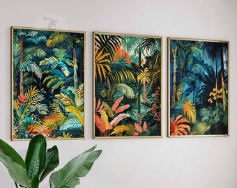 Henri Rousseau Floral Posters, Vintage Botanical Jungle Art, Set of 3