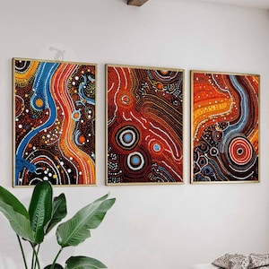 Aborigines-Set mit 3 Drucken, kulturelle Wandkunst, indigenes Poster-Set, Anoriginal-Dekor, australischer Reise-Kunstdruck, kulturelle Wandkunst