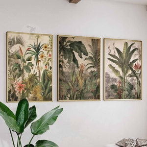 Henri Rousseau Floral Set of 3 Floral Posters, Boho Floral Wall Print, Botanical Art, Tropical Decor, Jungle Aesthetic, Tropical Decor, Gift