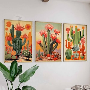 Mexikanisches 3er-Set Kaktus Poster, Mexikanische Blumendrucke, Mexiko Landschaft und Natur, Wanddekoration, Pflanzen, Botanisches Dekor, A1 / A2 / A3 / A4